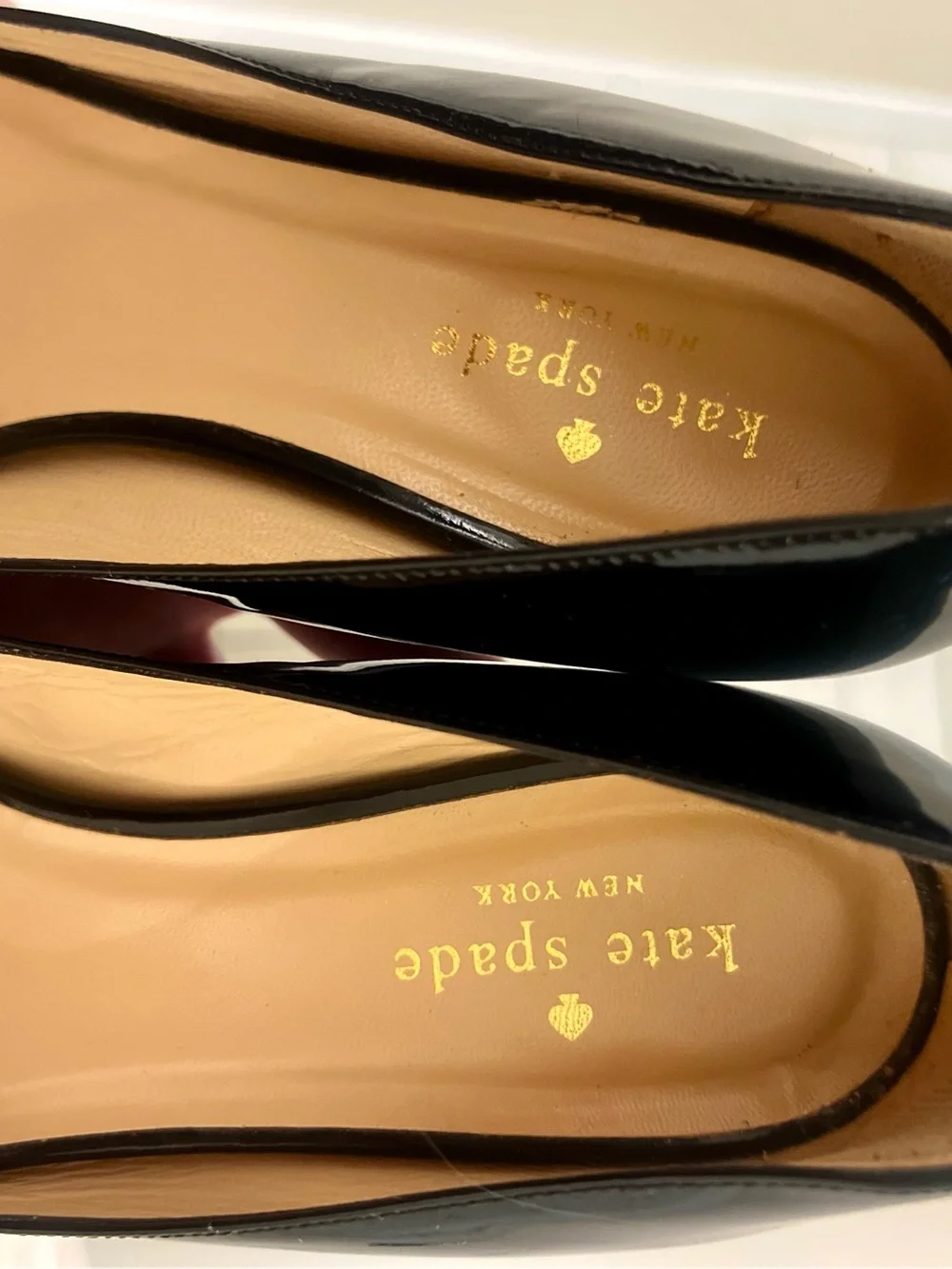 kate spade Black Patent Peep-Toe Flats with Cream Bow Never Worn